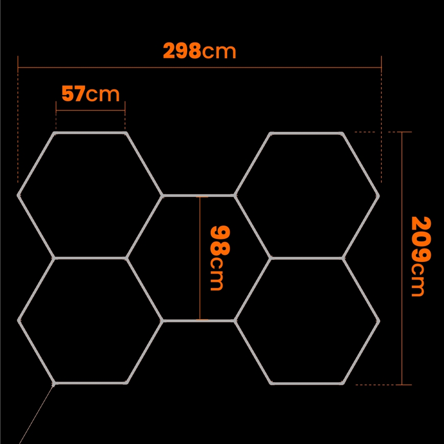 LED laelamp HEXAGON LED/192W/85-265V 6500K 298x209 cm CRI 90 IP54 valge