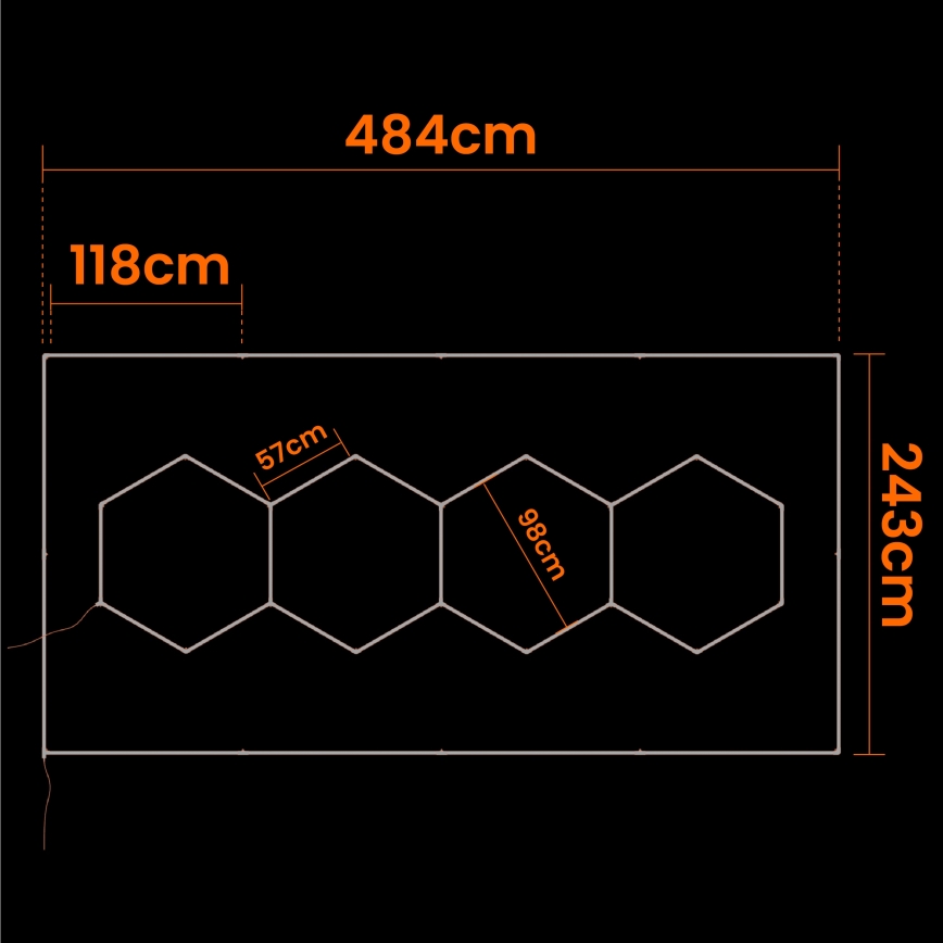 LED laelamp HEXAGON LED/426W/85-265V 4000K 484x243 cm CRI 90 IP44 valge