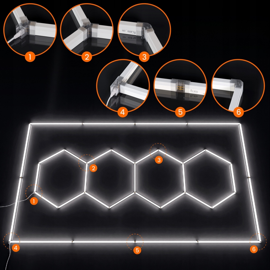 LED laevalgusti HEXAGON LED/426W/85-265V 6500K 484x243 cm CRI 90 IP44 valge