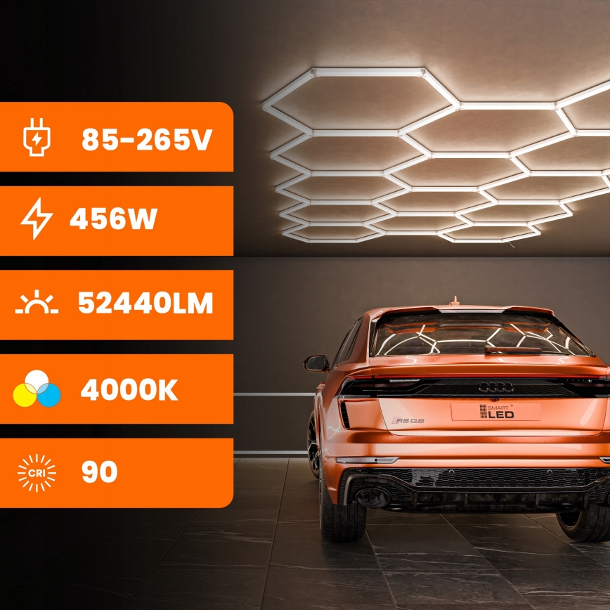 LED laevalgusti HEXAGON LED/570W/85-265V 4000K 522x298 cm CRI 90 IP44 valge