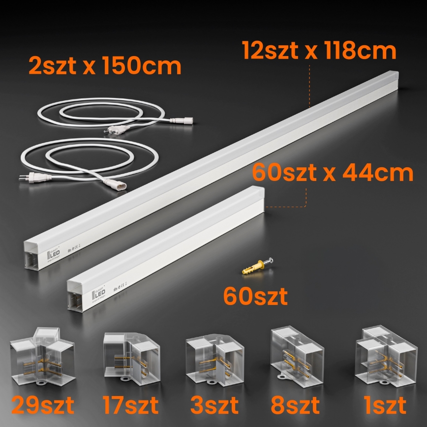 LED laelamp HEXAGON LED/696W/85-265V 6500K 484x243 cm CRI 90 IP44 valge