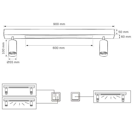 LED Laevalgusti PARIIS LED/24W/230V + 2xGU10/10W must