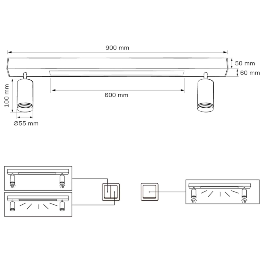 LED Laevalgusti PARIIS LED/24W/230V + 2xGU10/10W must