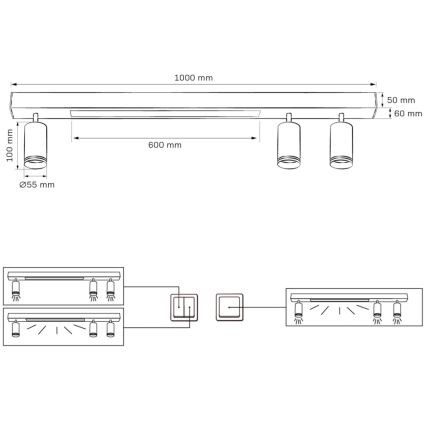 LED Laevalgusti PARIIS LED/24W/230V + 3xGU10/10W must