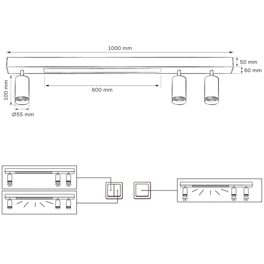 LED Laevalgusti PARIIS LED/24W/230V + 3xGU10/10W must