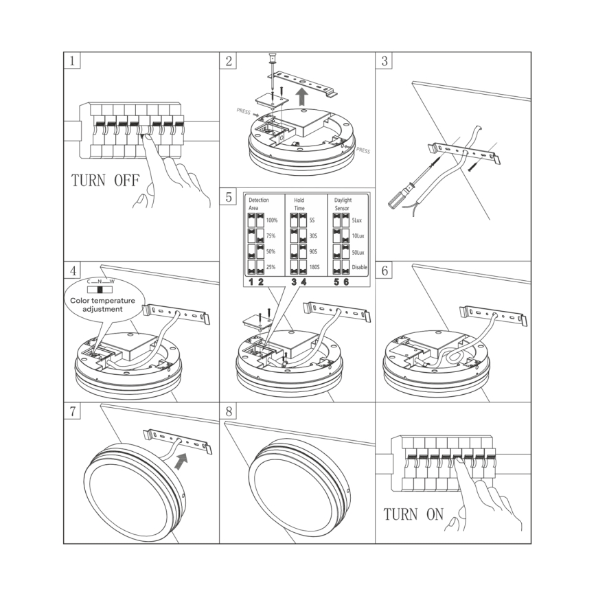 LED Laevalgusti vannituppa anduriga ELLÉ LED/24W/230V 3000/4000/6500K d. 26 cm IP54 antratsiit