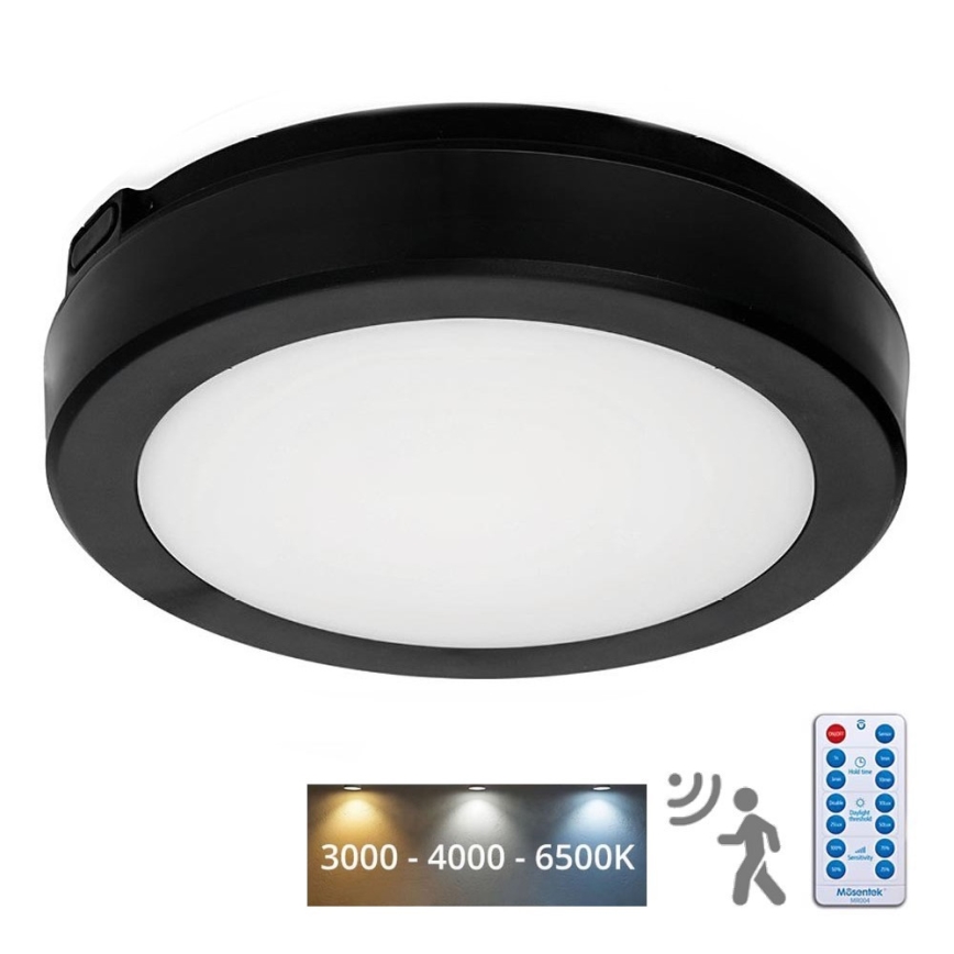 LED Laevalgusti vannituppa anduriga NAIROS LED/12W/230V IP65 3000/4000/6500K d. 20 cm must + kaugjuhtimispult