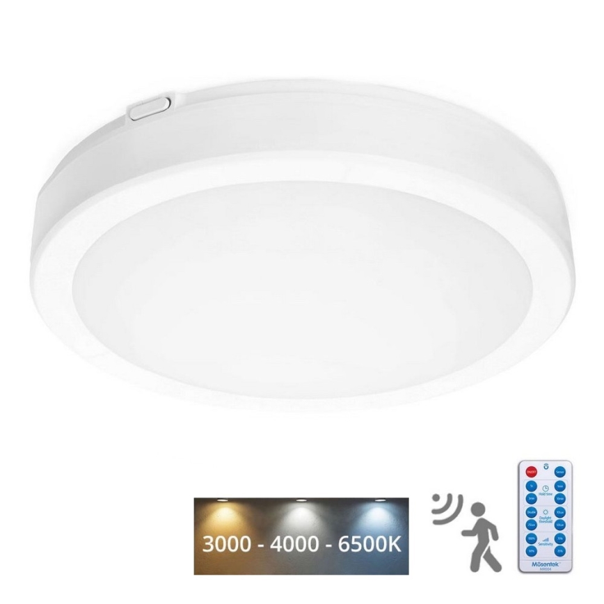 LED Laevalgusti vannituppa anduriga NAIROS LED/18W/230V IP65 3000/4000/6500K d. 30 cm valge + kaugjuhtimispult