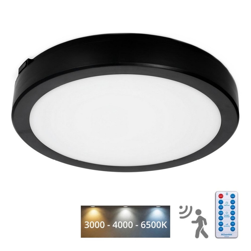 LED Laevalgusti vannituppa anduriga NAIROS LED/24W/230V IP65 3000/4000/6500K d. 30 cm must + kaugjuhtimispult
