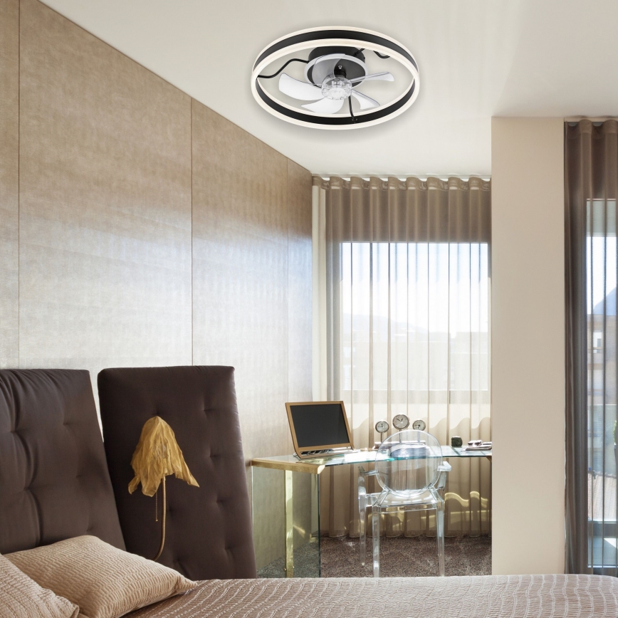 LED Hämardatav laeventilaator valgustiga APOLLO LED/38W/230V must + kaugjuhtimispult