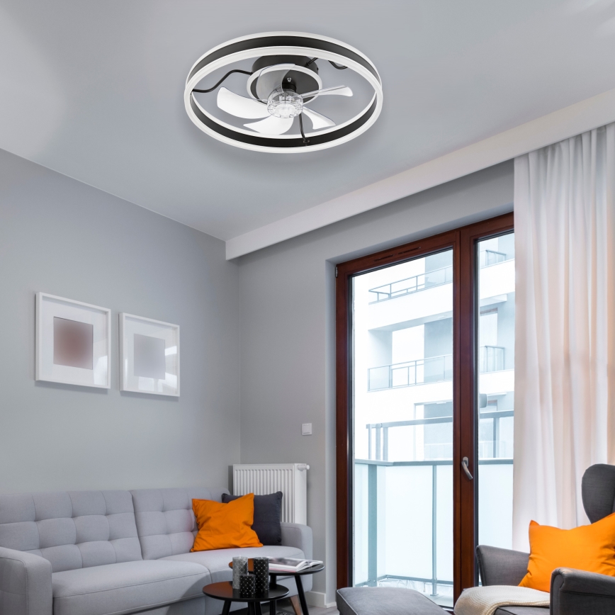 LED Hämardatav laeventilaator valgustiga APOLLO LED/38W/230V must + kaugjuhtimispult