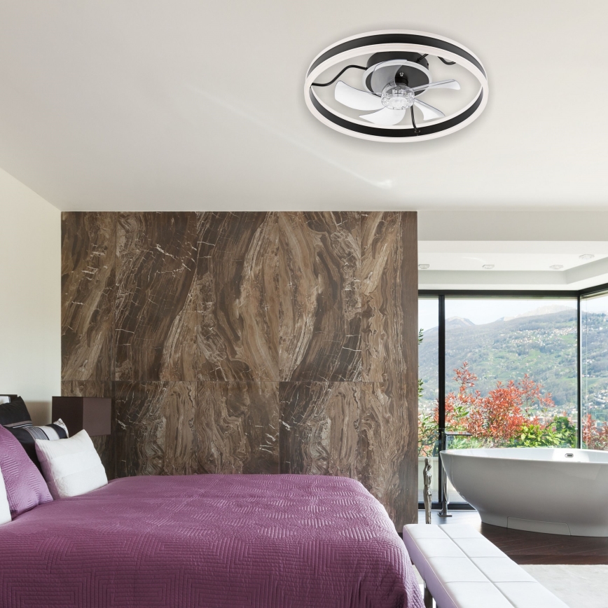 LED Hämardatav laeventilaator valgustiga APOLLO LED/38W/230V must + kaugjuhtimispult