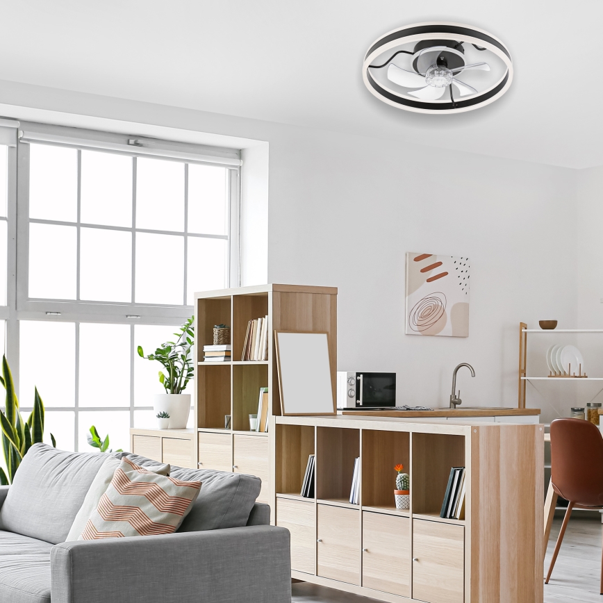 LED Hämardatav laeventilaator valgustiga APOLLO LED/38W/230V must + kaugjuhtimispult
