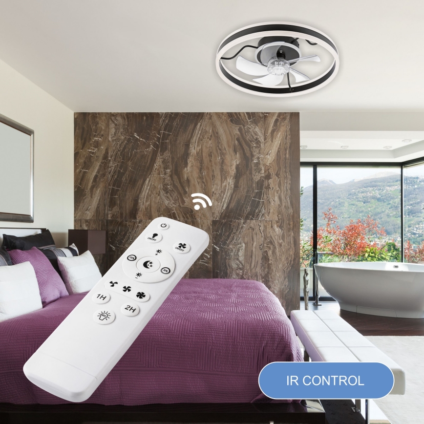 LED Hämardatav laeventilaator valgustiga APOLLO LED/38W/230V must + kaugjuhtimispult