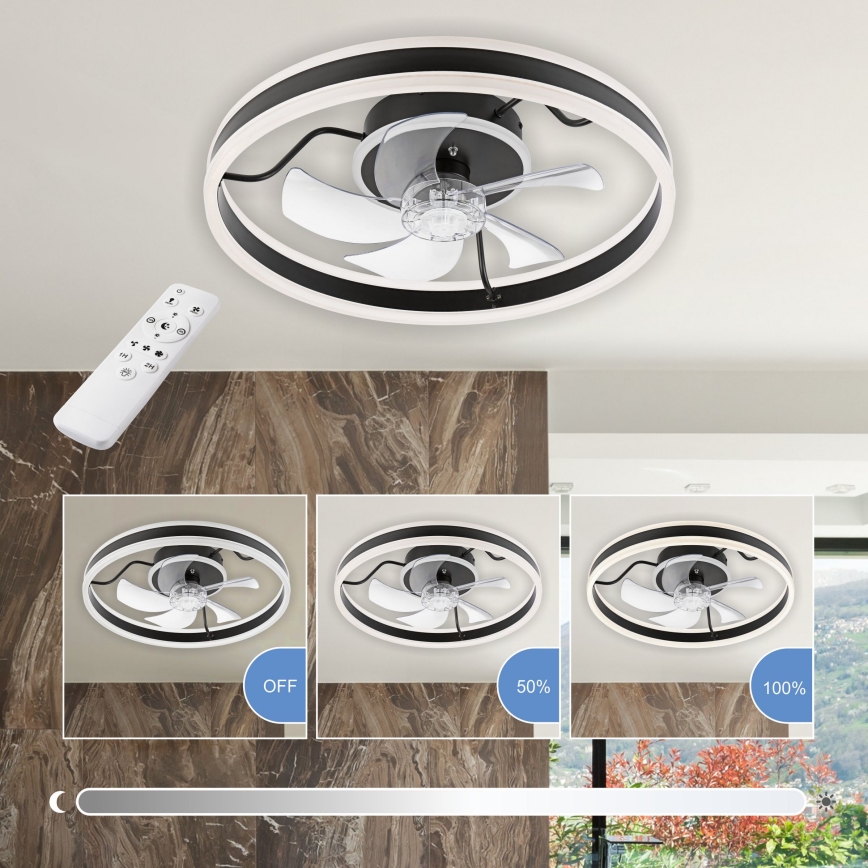 LED Hämardatav laeventilaator valgustiga APOLLO LED/38W/230V must + kaugjuhtimispult