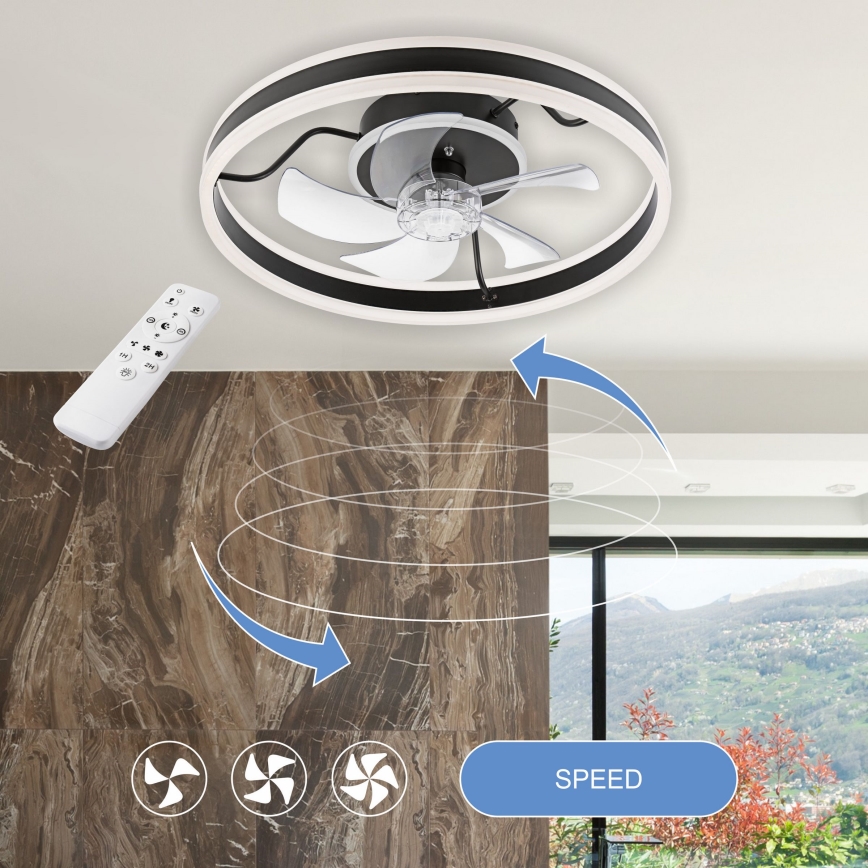 LED Hämardatav laeventilaator valgustiga APOLLO LED/38W/230V must + kaugjuhtimispult