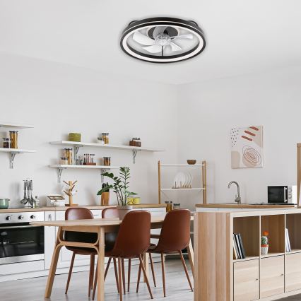 LED Hämardatav laevalgusti ventilaatoriga FARGO LED/37W/230V must + kaugjuhtimispult