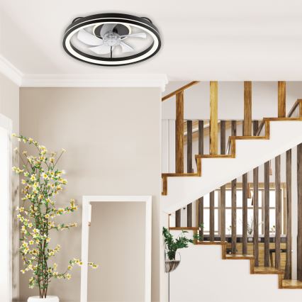 LED Hämardatav laevalgusti ventilaatoriga FARGO LED/37W/230V must + kaugjuhtimispult