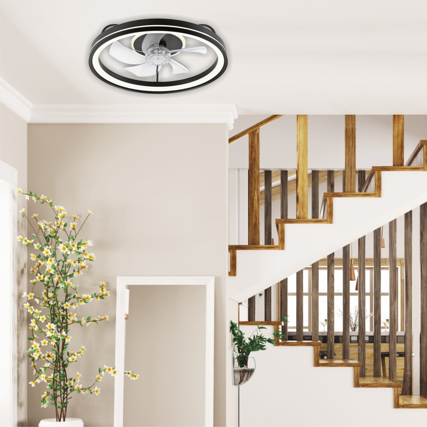LED Hämardatav laevalgusti ventilaatoriga FARGO LED/37W/230V must + kaugjuhtimispult