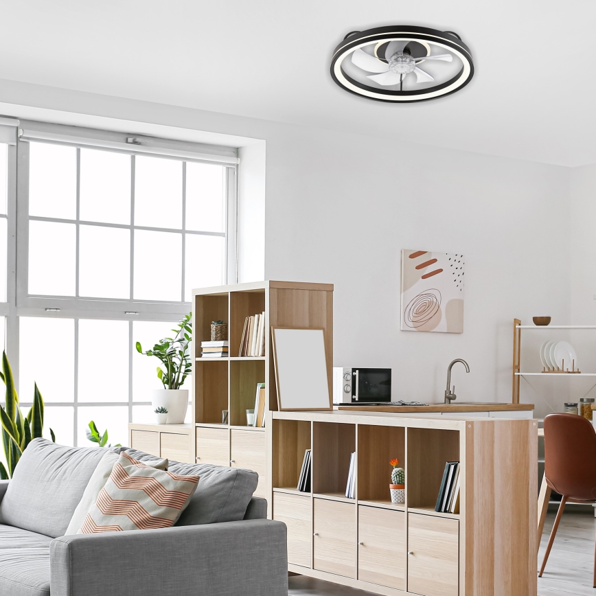 LED Hämardatav laevalgusti ventilaatoriga FARGO LED/37W/230V must + kaugjuhtimispult