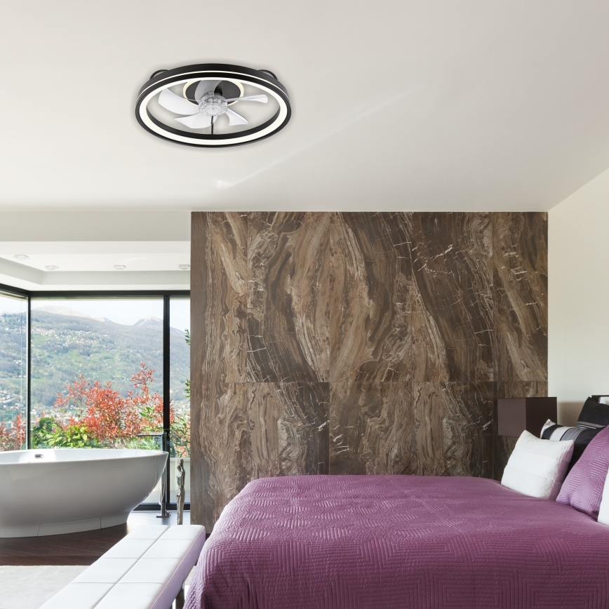 LED Hämardatav laevalgusti ventilaatoriga FARGO LED/37W/230V must + kaugjuhtimispult