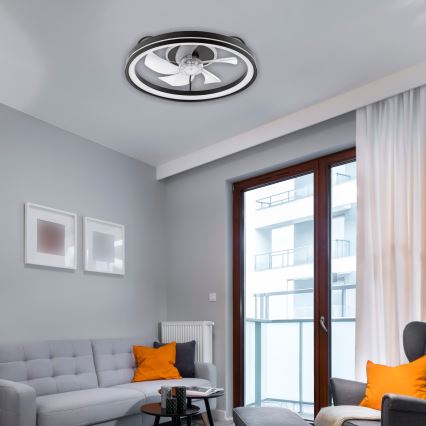 LED Hämardatav laevalgusti ventilaatoriga FARGO LED/37W/230V must + kaugjuhtimispult