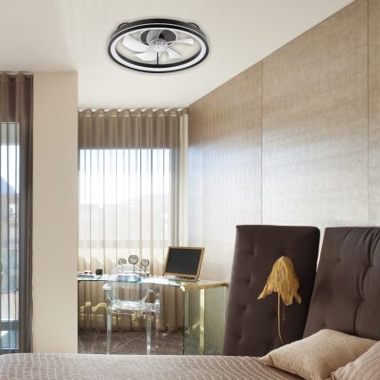 LED Hämardatav laevalgusti ventilaatoriga FARGO LED/37W/230V must + kaugjuhtimispult