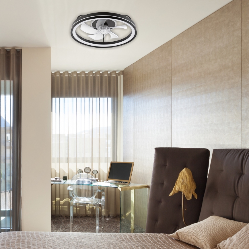 LED Hämardatav laevalgusti ventilaatoriga FARGO LED/37W/230V must + kaugjuhtimispult