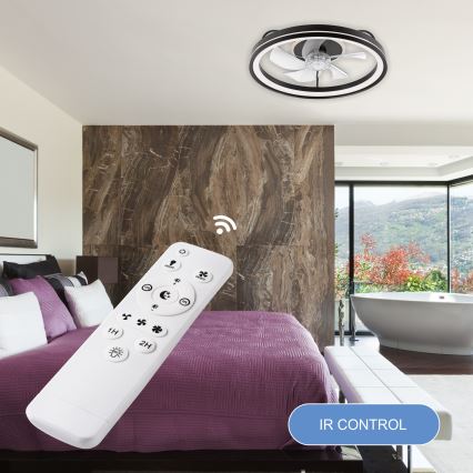 LED Hämardatav laevalgusti ventilaatoriga FARGO LED/37W/230V must + kaugjuhtimispult