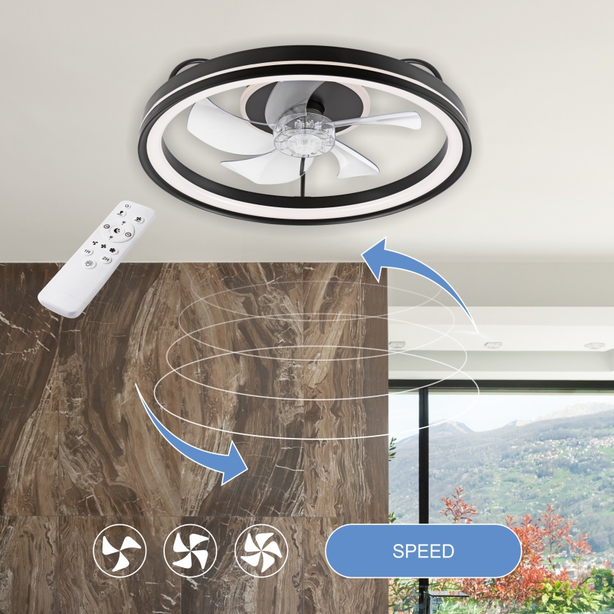 LED Hämardatav laevalgusti ventilaatoriga FARGO LED/37W/230V must + kaugjuhtimispult