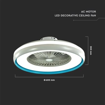 LED Laevalgusti wtih a fan LED/45W/230V 3000/4000/6500K sinine + kaugjuhtimispult