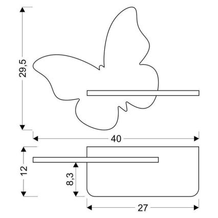 LED Laste seinavalgusti koos riiuliga BUTTERFLY LED/5W/230V roheline/puit - FSC sertifitseeritud