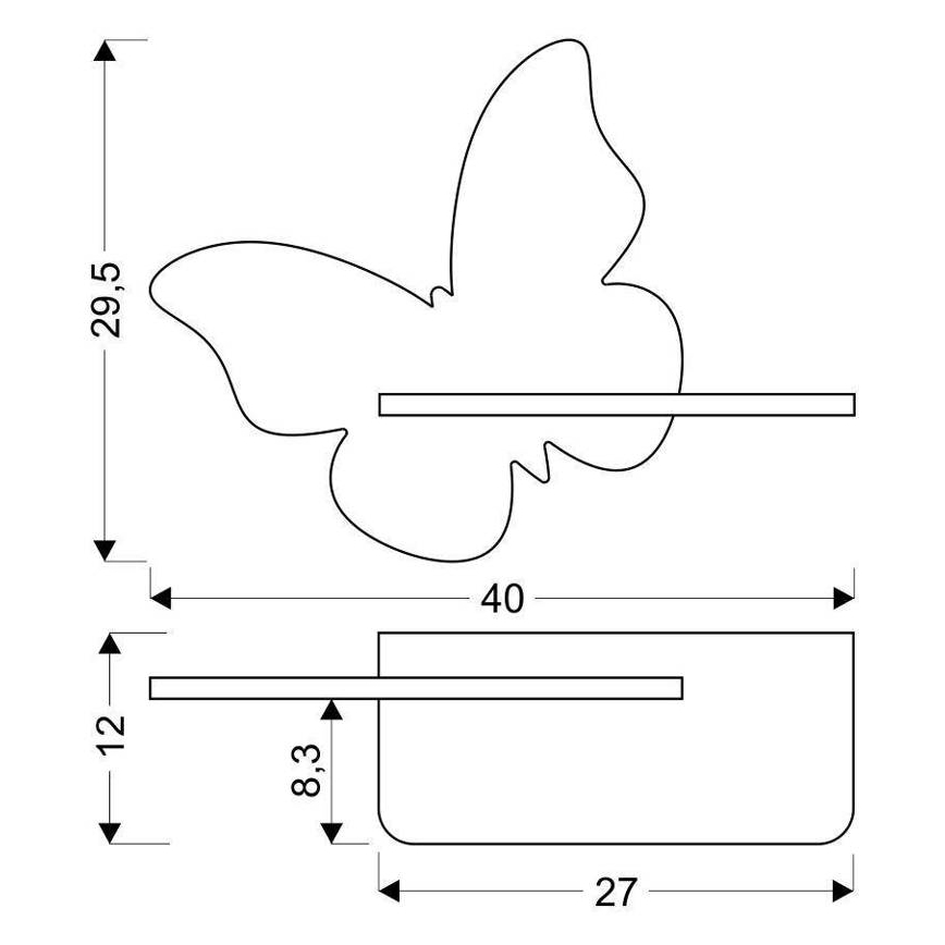 LED Laste seinavalgusti koos riiuliga BUTTERFLY LED/5W/230V roheline/puit - FSC sertifitseeritud