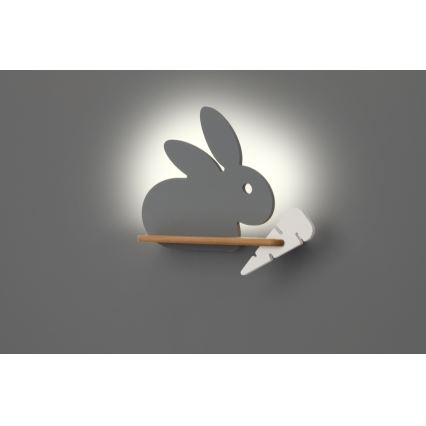 LED Laste seinavalgusti riiuliga RABBIT LED/4W/230V hall/valge/puit - FSC sertifitseeritud