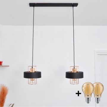 LED LED Lühter VOLTA 2xE27/15W/230V must/kuldne