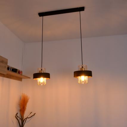 LED LED Lühter VOLTA 2xE27/15W/230V must/kuldne