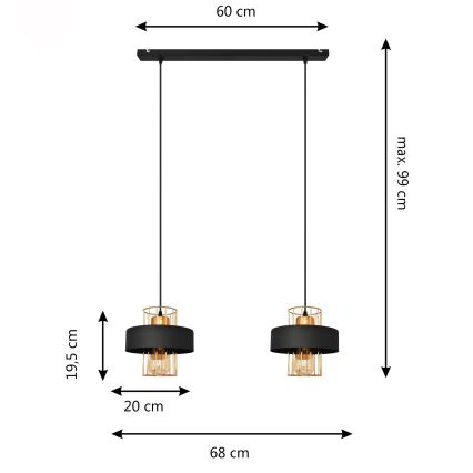 LED LED Lühter VOLTA 2xE27/15W/230V must/kuldne