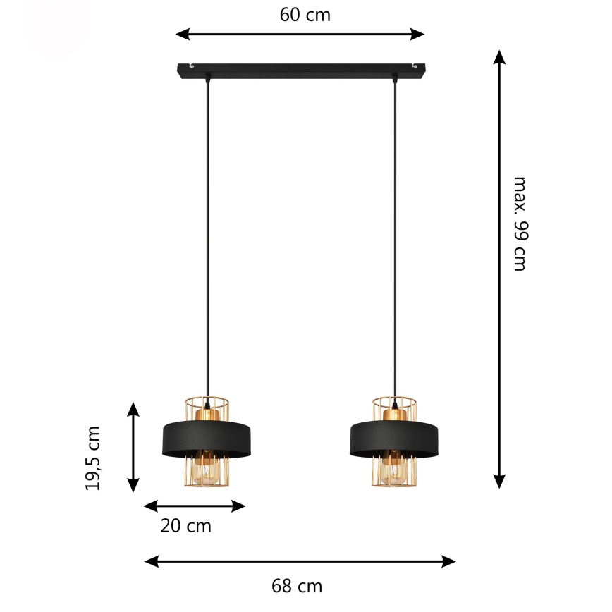 LED LED Lühter VOLTA 2xE27/15W/230V must/kuldne