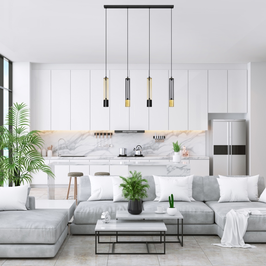LED Lühter BARS 4xGU10/4,8W/230V must/kuldne