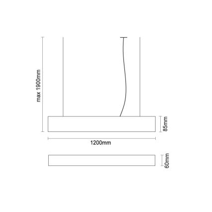 LED-lühter kaabliga, 55 W, 230 V, 3000/4000/6500 K, 120 cm, must