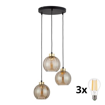 LED-lühter kaabliga DEVI 3xE27/15W/230V must/suitsune beež