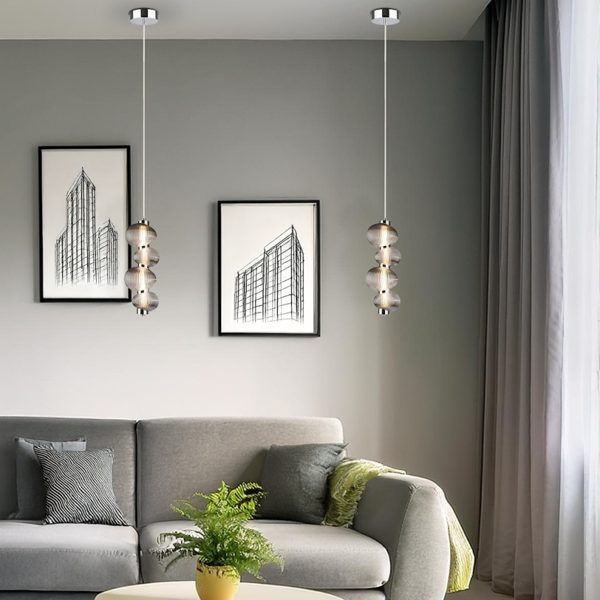 LED-lühter kaablil BOLLA LED/17W/230V, läbimõõt 16 cm, läikiv kroom/suitsuhall