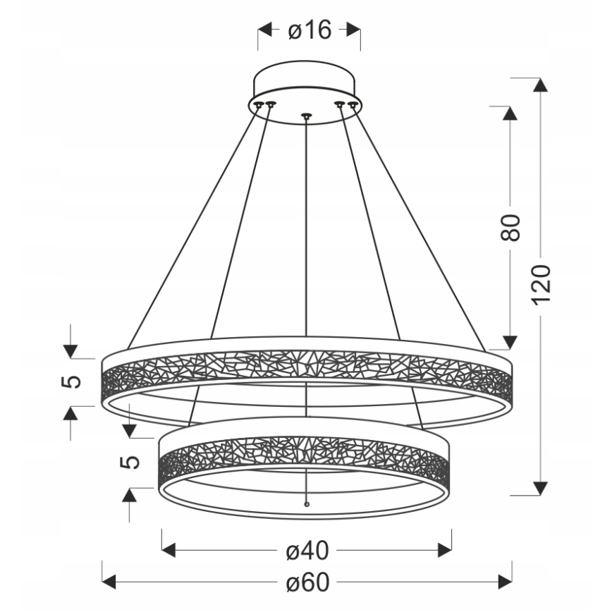 LED-lühter kaablil FROZI LED/38W/230V Ø 60 cm must