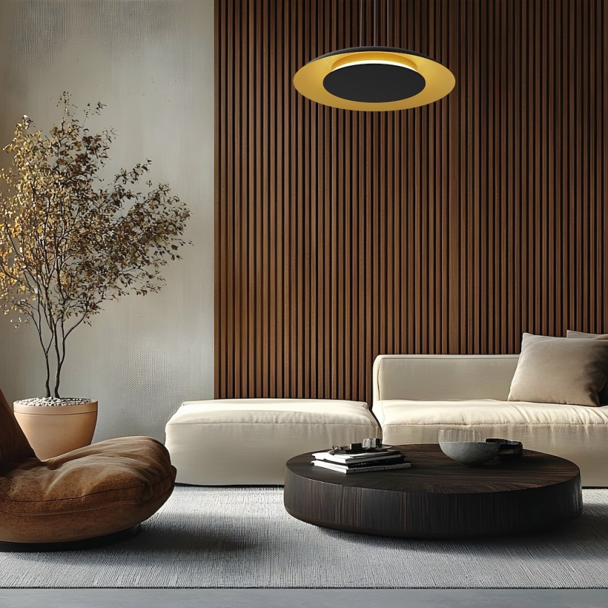 LED-lühter kaablil PIATTINO LED/30W/230V 2700/3200/4000K läbimõõt 40 cm must/kuldne