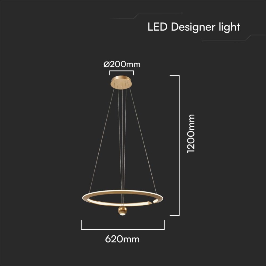 LED Lühter LED/45W/230V 4000K d. 62 cm kuldne