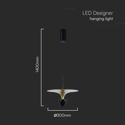 LED Lühter LED/9W/230V 4000K must/kuldne