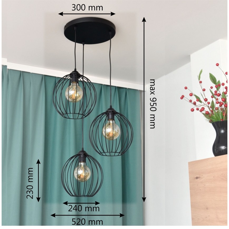 LED Lühter MERCURE 3xE27/15W/230V ø 50 cm must
