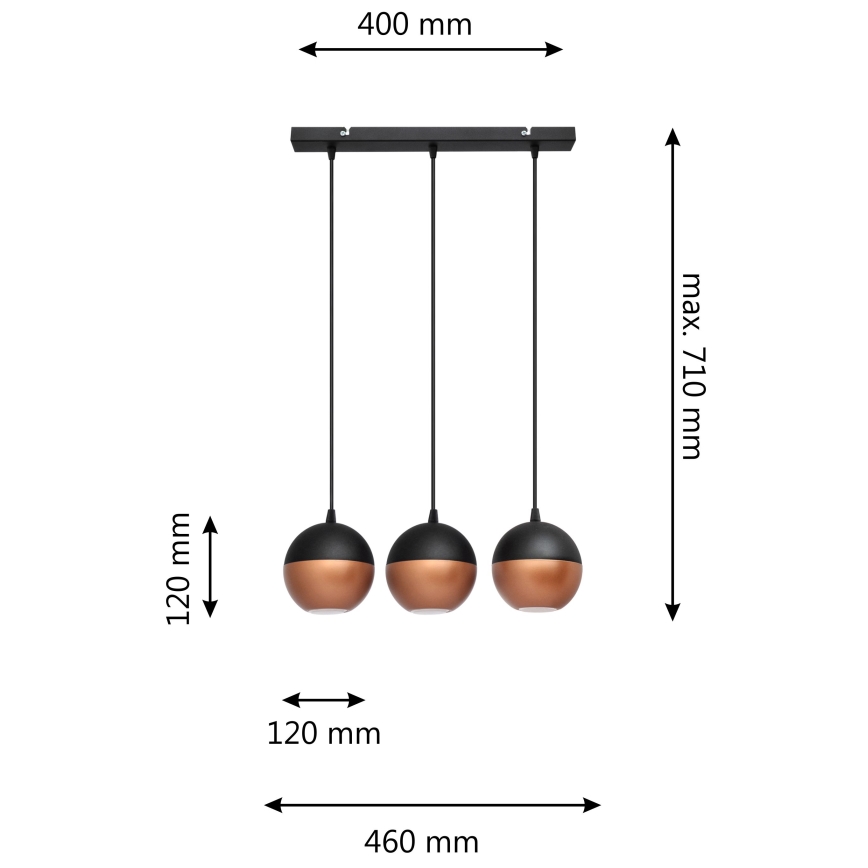 LED Lühter MIDWAY 3xGU10/4,8W/230V must/vask