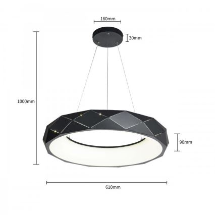 LED-lühter riputuskaabliga REUS LED/36W/230V 4000K läbimõõt 61 cm must