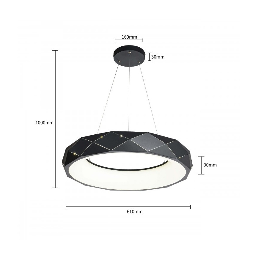 LED-lühter riputuskaabliga REUS LED/36W/230V 4000K läbimõõt 61 cm must